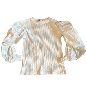 NWOT Lola and the Boys White Long Sleeve Ribbed Puff Sleeve Shirt Size 10